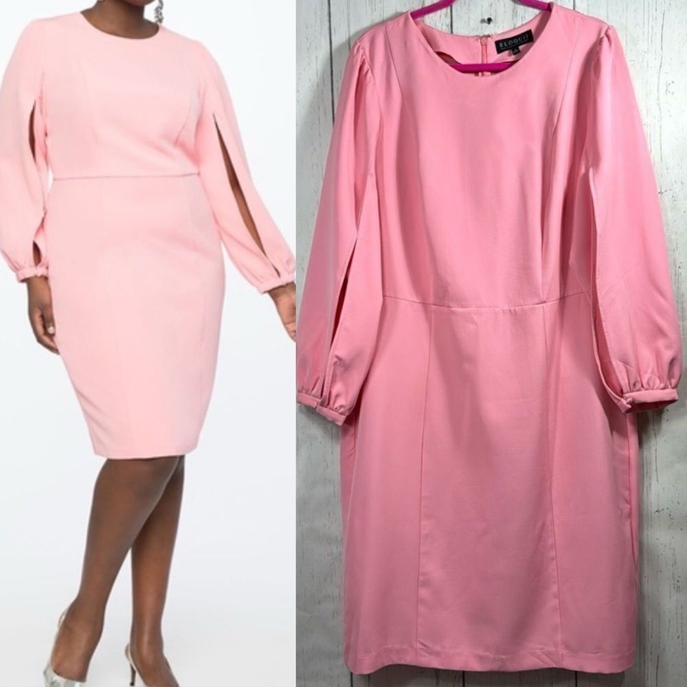 Eloquii Pink Slit Sleeve Sheath Dress Size 16 Elegant Feminine Minimalist Spring